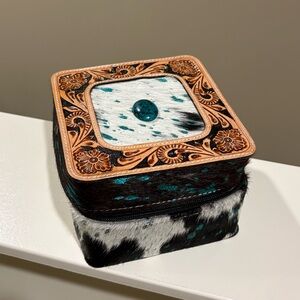 Genuine Tooled Leather Hair on Hyde Zip Jewelry Box
